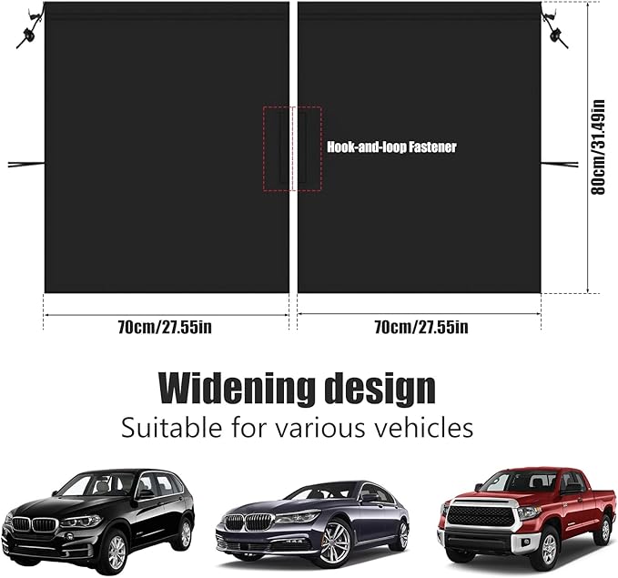 Car Privacy Curtain - Universal Auto Divider Between Rear Seat, Blackout Sun Shades, Side Window Covers for Travel, Camping, Nap, Sleeping (1Pc)