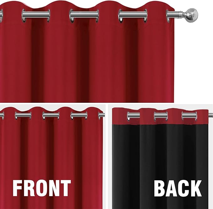 LEMOMO 100% Blackout Curtains 42 x 63 Inch Red Curtains 2 Panels Darkening Thermal Insulated Bedroom Curtains