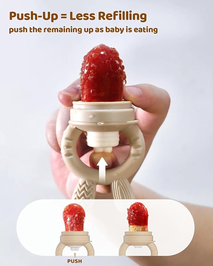ChooKaChoo 2 Pack Baby Fruit Feeder & Freezer Nibble Tray Combo, Push Pop Baby Food Feeder to Safely Introduce New Foods, Fresh & Frozen Food Silicone Feeder, 100% Food Grade, BPA Free