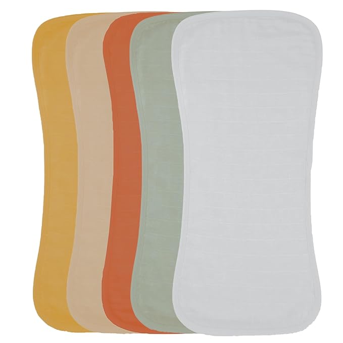 Featherhead 5 Pack Muslin Baby Burp Cloths for Boys & Girls, 22" X 11", Premium Cotton Muslin and Terry Spit up Rags, Super Soft and Absorbent (Green Solids)