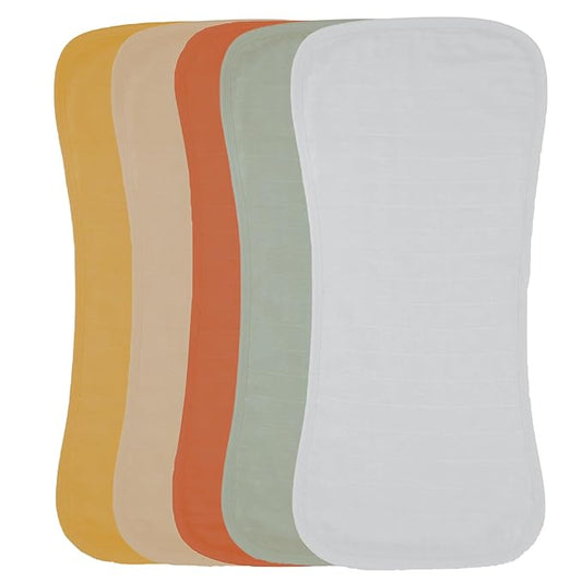 Featherhead 5 Pack Muslin Baby Burp Cloths for Boys & Girls, 22" X 11", Premium Cotton Muslin and Terry Spit up Rags, Super Soft and Absorbent (Green Solids)