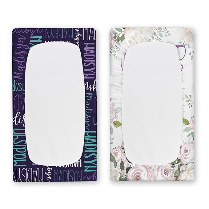 Custom Changing Pad Cover Set - Jersey Knit Ultra Soft Unisex Waterproof Diaper Changing Table Covers with Personalized Name for Baby Boys Girls - Comfy Cozy 2 Pcs Set Style03