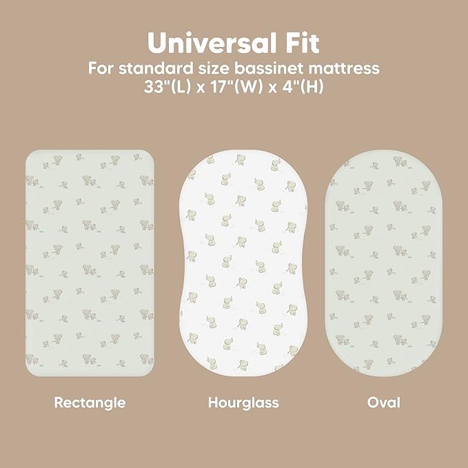 2-Pack Baby Bassinet Sheets Girl, Boy - 33x17 Viscose Derived from Bamboo Bedside Mattress Fitted Bassinet Sheets, Compatible with Halo Bassinest Swivel Sleeper, Baby Delight, Graco (Elly)