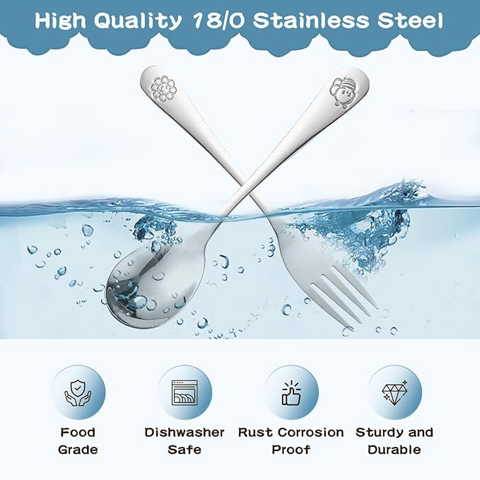 CMSFAM Stainless Steel Toddler Utensils Set - 12 Pieces Kids Silverware Set Children Safe Food Grade Small Forks and Spoons Dishwasher Safe Mirror Polished