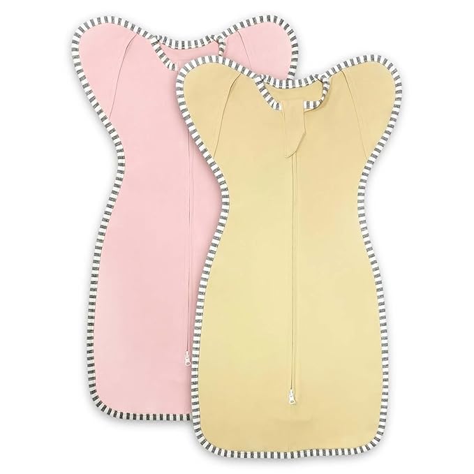Baby Sleep Swaddles Arms up Swaddle 6-9 Months, Baby Transitional Swaddle Sack with 2-Way Zipper, 2-Pack Arms In/Out 100% Cotton 0.8Tog Transition Sleep Sack for Girl (Large 20-27lbs)