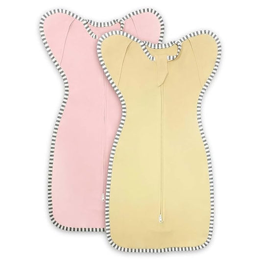Baby Sleep Swaddles Arms up Swaddle 6-9 Months, Baby Transitional Swaddle Sack with 2-Way Zipper, 2-Pack Arms In/Out 100% Cotton 0.8Tog Transition Sleep Sack for Girl (Large 20-27lbs)