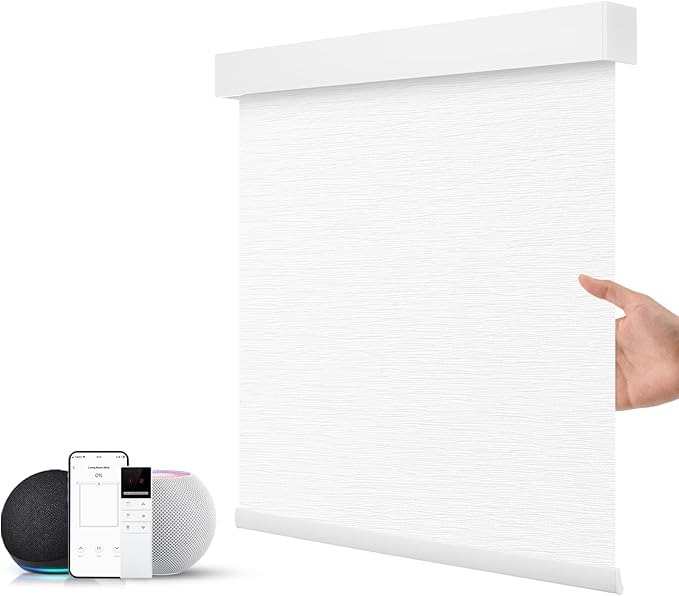 ZSTARR Motorized Blackout Window Blinds Customize Width(21-97 in) Remote Control Wireless and Rechargeable Roller Shades Blinds for Windows, Office,Home, Hotel, Club, Restaurant (Full Blackout White)