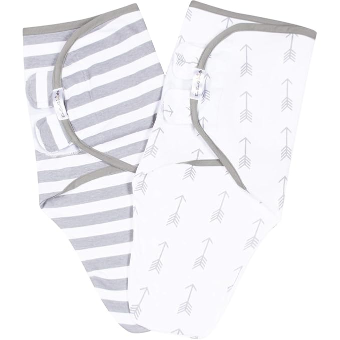 BaeBae Goods Swaddle Blanket, Adjustable Infant Baby Swaddling Wrap Set of 4, Baby Swaddling Wrap Blankets for Boys and Girls Made in Soft Cotton (Grey Arrows, 0-3 Months)