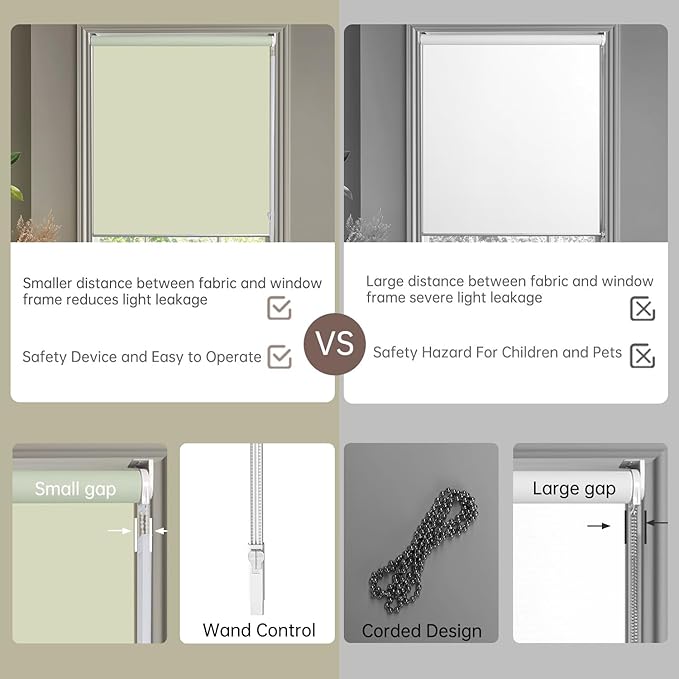 Allbright 100% Blackout Cordless Roller Shades for Windows, Thermal Insulated UV Protection, Window Roller Blinds for Home, Office, Bedroom, Door, 39" W x 72" H, Light Brown