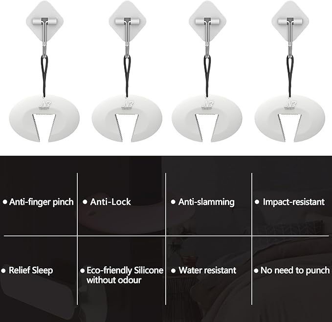 Door Pinch Guard and Door Slam Stopper, Durable Silicone Door Finger Pinch Guard, Prevents Slamming on Even Heavy Doors, Non-Toxic & Pet Friendly, White, 6 Packs