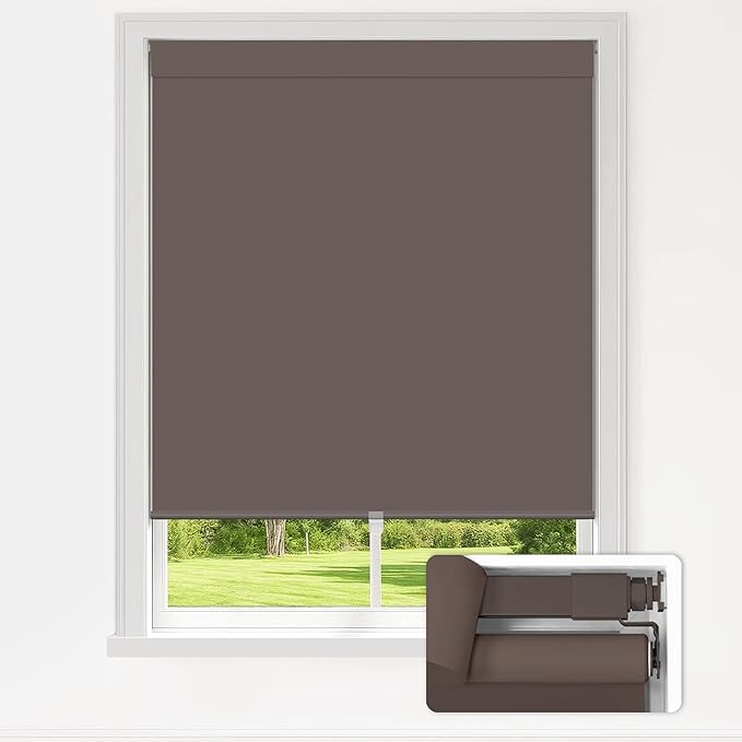 LazBlinds No Drill Blinds for Indoor Windows, Blackout Roller Shades, Cordless Window Blackout Blinds, Thermal Insulated Fabric UV Protection for Home and Office, 31.5" W x 72" H, Dark Coffee