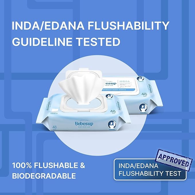 BEBESUP- Korea’s #1 Flushable Wipes- 100% Plant-Based Hypoallergenic Biodegradable 99% Water-Based Extra-Thick Organic Wipes Unscented for sensitive skin Flip-Top (1 Pack)