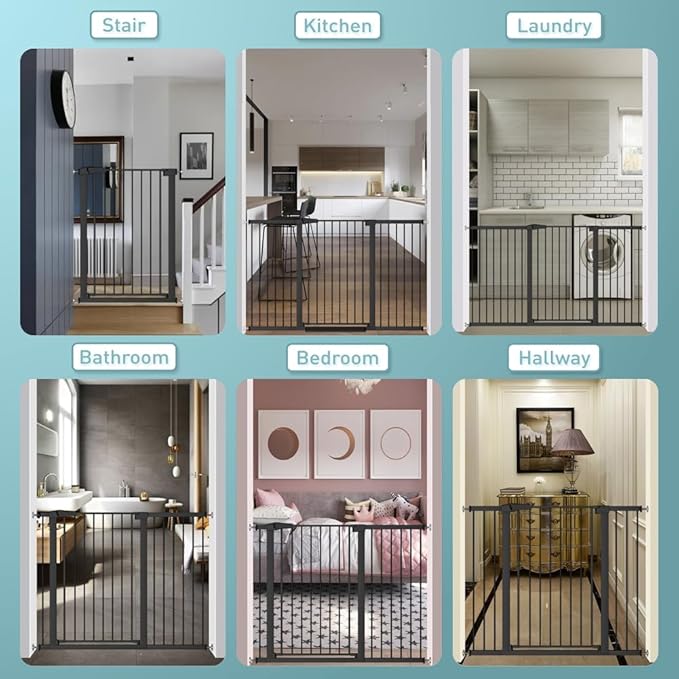 Fairy Baby 38" Extra Tall Baby Gate for Stairs Doorways, Fits Openings 29.5" to 40.5" Wide, Auto Close Extra Wide Dog Gate Indoor for House, Metal Pressure Mounted Safety Child Gate for Pets, Black