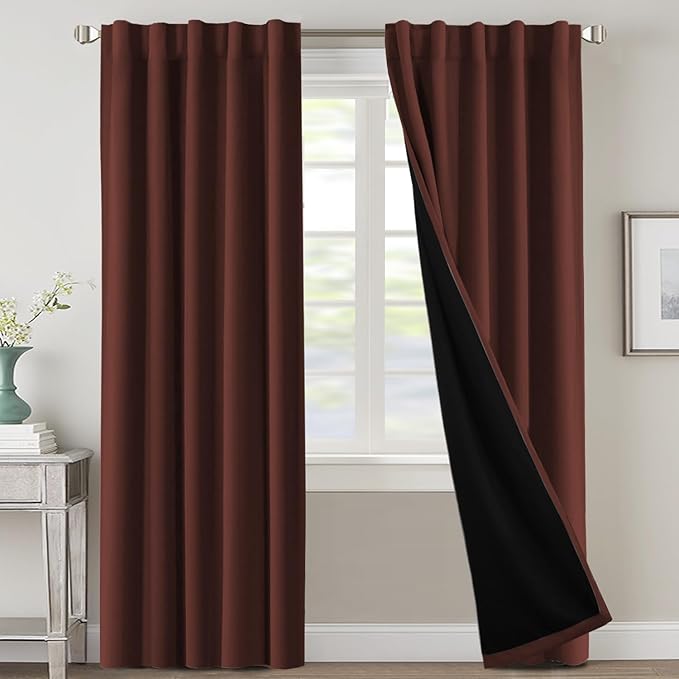 H.VERSAILTEX 100% Blackout Curtains for Bedroom with Black Liner Full Room Darkening Curtains Thermal Insulated Back Tab/Rod Pocket Window Drapes for Living Room, 2 Panels, 42 x 84 Inch, Rust