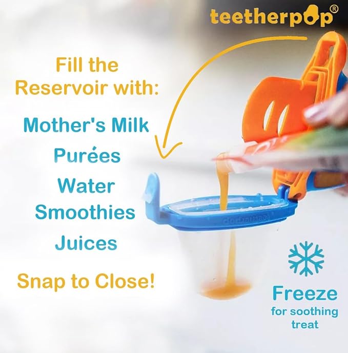 Teetherpop Fillable Freezable Teether for Babies - Breastmilk Popsicle Molds for Teething with Spill-Proof Sippy Slits – Freezable Baby Fruit Feeder Pacifier, Liquids & Purées, Cooling Teething Relief