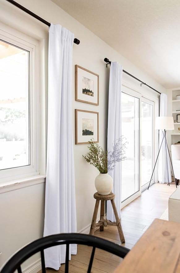 100% Blackout Shield Linen Blackout Curtains for Bedroom 120 Inches Long, Back Tab/Rod Pocket Living Room Drapes, Thermal Insulated Blackout Curtains 2 Panels Set, 50" W x 120" L, Bright White
