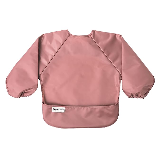 Tiny Twinkle Long Sleeve Bib for Babies & Toddlers | 2-Pack Waterproof Smock Bib for Eating | Machine Washable & Mess-Proof Feeding Essentials | Newborn Shower Gift (Taupe Lilac,6–24M)