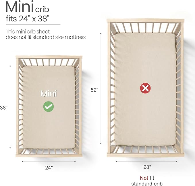 lulumoon Mini Crib Sheets Muslin: Soft Cotton Fitted Mini Crib Mattress Sheets for Boys and Girls 2Pack