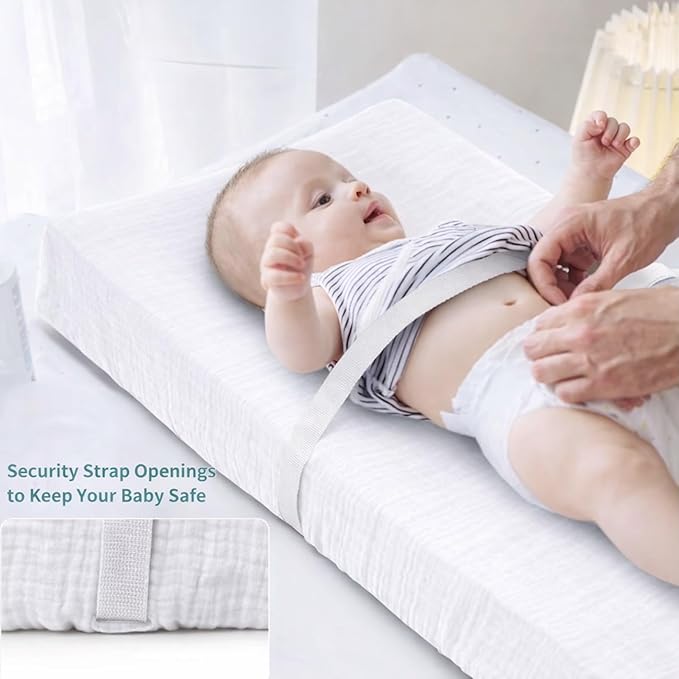 PET REJOIR 2 Pack White Muslin Changing Pad Cover for Baby Girl & Boys- Neutral Breathable Soft Diaper Changing Pad Sheets Fitted Portable Travel Changing Pad 17"x 33"- Nursery Décor
