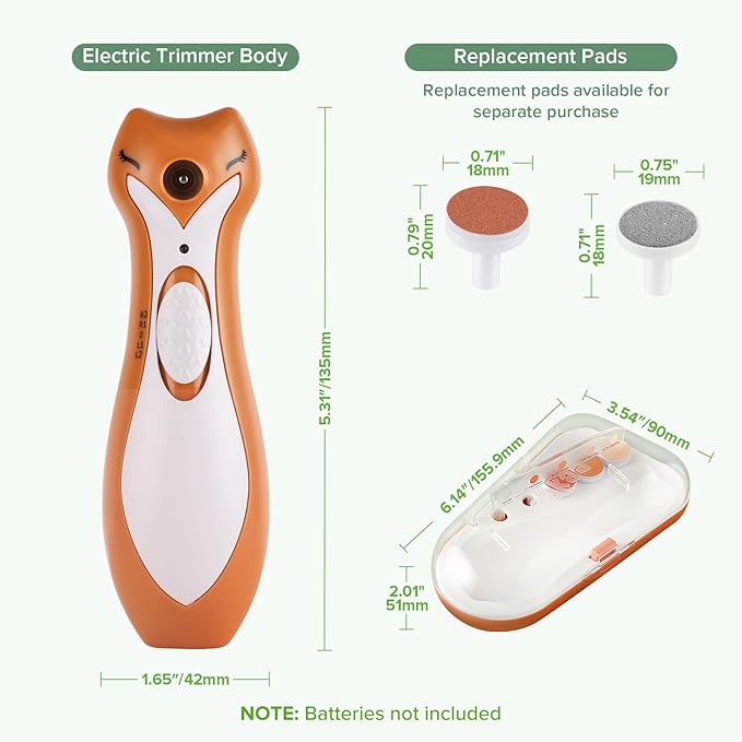 haakaa Baby Nail Trimmer Electric for Newborns/Toddlers/Children/Adults, Electric Baby Nail File with 6 Replacement Heads & Storage Case, Safe & Easy Clever Fox Nail Trimmer for Babies