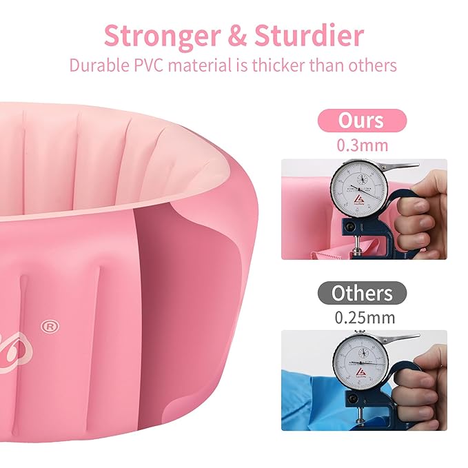 Inflatable Baby Bathtub Infant Anti-Slip Bath Seat Pool with Air Pump Travel Camping Portable Toddler Bath Tub Age 0-5 Years Old (Pink)