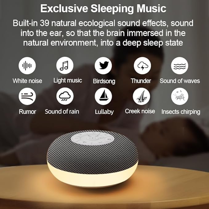 YEVIK Portable Sound Machine for Baby Sleep & Travel, 39 Soothing Sounds with Night Light, USB-C Rechargeable, Timer, White Noise Maker for Nursery, Adults, Office