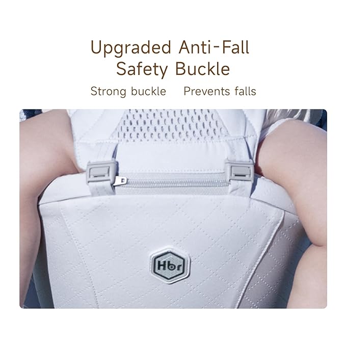 HBR Baby Carrier with Hip Seat, 2-in-1 Ergonomic Front Facing Toddler Carrier, Breathable Mesh, Air-Padded Shoulder Straps & Reflective Back Support, Fits Waists up to 47 Inches, Silve Mist White