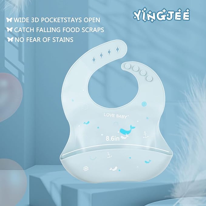 YINGJEE Baby Silicone Feeding Bibs, 3pcs Adjustable Waterproof Bibs for Feeding