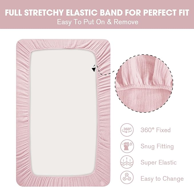 Little Grape Land Muslin Crib Sheets Fitted for Boys and Girls 2 Pack, 100% Cotton Baby Bed Sheets Soft Breathable, Neutral Fitted Baby Mattress Sheets for Standard Crib 52x28 inches, Pink Bunny