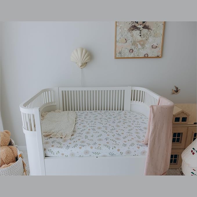 Dreamology Crib Sheets Cotton, 100% Cotton Fitted Crib Sheet, 2 Pack, Standard Crib Sheet, Cotton Crib Sheets fitted Girls,Boys,Crib Mattress Sheet,Toddler Bed Sheets, 28x52 Crib Sheet | Green,Flowers