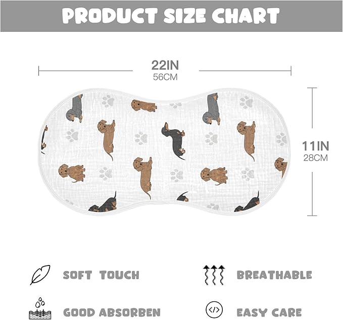 Qinllo 4 Pack Muslin Burp Cloths Dachshund Dogs Paw White Cotton Baby Burp Cloths Ultra Absorbent and Soft Thick Burping Cloth for Newborn Babies 22x11 Inch