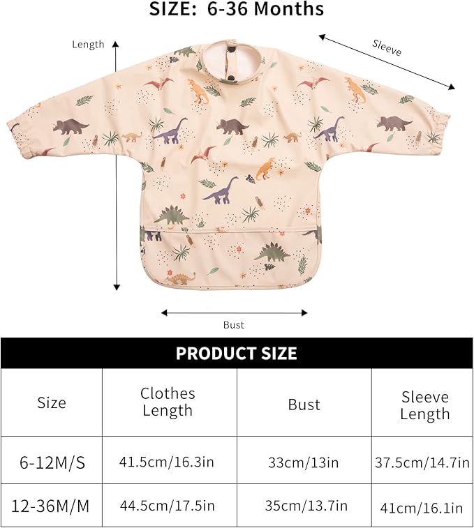 HALAA VAUVA Long Sleeve Baby Bibs for Toddlers, Waterproof, Boys Girls Smock with Food Catcher Pocket for Feeding, Eating