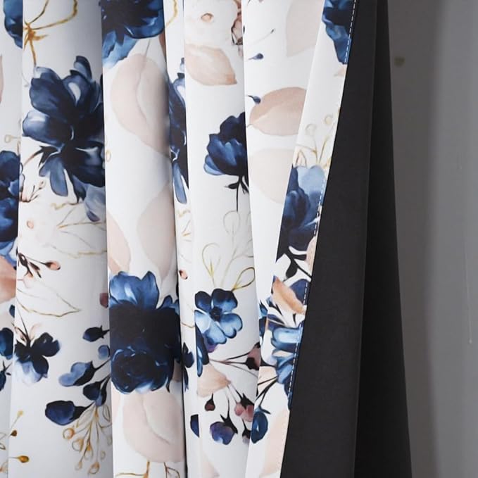 Renaiss Blue Floral Blackout Curtains, Flowers Pattern Thermal Insulated Window Curtains & Drapes for Bedroom 42W x 84L inches Long 2 Panel Set for Living Room Noise Reducing Decorative Curtains