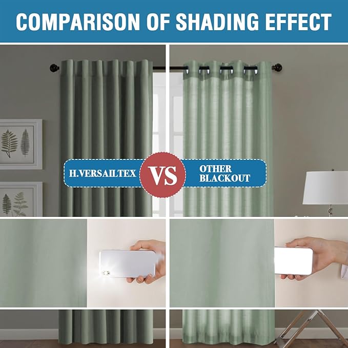 H.VERSAILTEX 100% Blackout Curtains for Bedroom with Black Liner Full Room Darkening Curtains 45 Inch Long Thermal Insulated Back Tab/Rod Pocket Window Drapes for Living Room, 2 Panels, Cyan