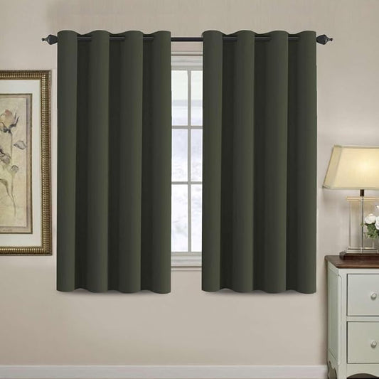 H.VERSAILTEX Blackout Curtain for Living Room Thermal Insulated Window Treatment Curtain 54 inch Length Energy Saving Solid Grommet Top Blackout Drape, One Panel, Olive, 52" W x 54" L