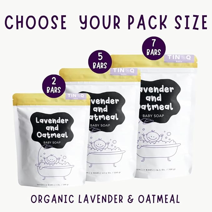 Baby Wash and Shampoo | Organic Baby Soap Bar | HYPOALLERGENIC Bath Soap Sensitive Skin | Relaxing Lavender Oil & Oatmeal | Fragrance-Free | Plastic Free | No SLS | Vegan | 2 Bars