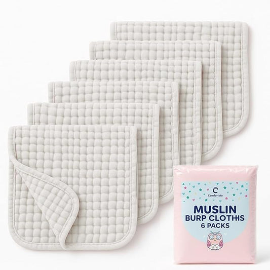 Comforista White Muslin Burp Cloths for Babies Set of 6, 20"x10", Baby Girl Burp Cloths Absorbent & Soft, No Shrinkage, Hypoallergenic, Burping Cloths Perfect for Baby Boy/Girl
