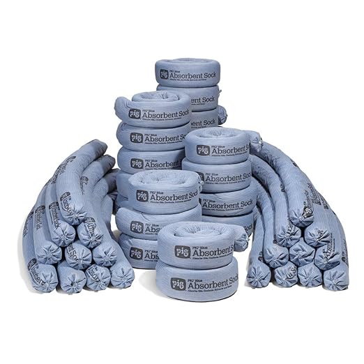PIG Blue Absorbent Sock | Form Barrier & Prevent Spills | Absorbs up to 95 oz per Sock | ext. Dia. 3" x 4' L | 40 Count | 4048