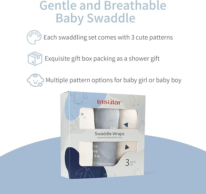 insular Baby Swaddle Wrap, Swaddle Blanket for Newborn and Infant, Adjustable Velcro Swaddling Set for Boy and Girl, Soft Cotton Baby Sleep Sack 3 Pack, Snail&Hedgehog, Medium(3-6 Month)