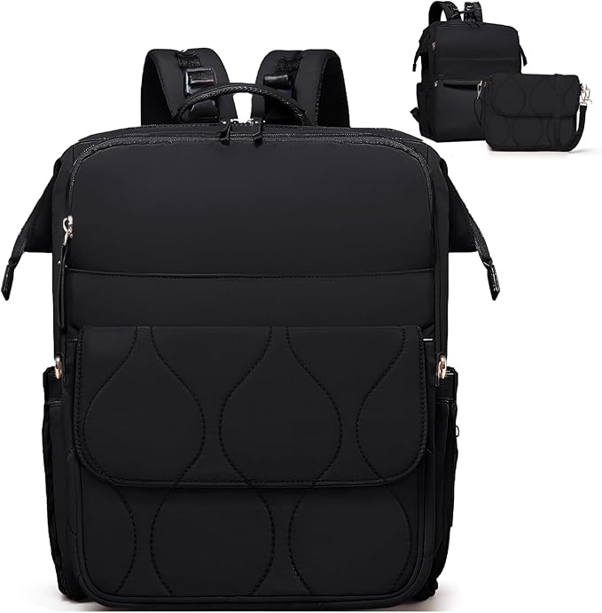 miss fong Diaper Bag Backpack - Baby Diaper Bag Travel Diaper Backpack with Diaper Changing Pad Large Capacity Baby Backpack with 12 Pockets for Mom & Dad -Black