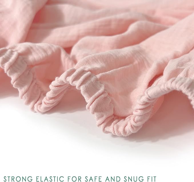 Ultra Soft Muslin Crib Sheets for Baby, Premium Breathable Organic Cotton Crib Fitted Sheet for 52’’x28’’Standard Crib and Toddler Mattress,2 Pack Pink&Coral