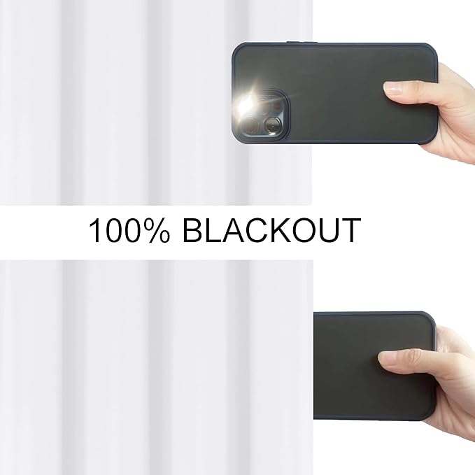 LEMOMO 100% Blackout Curtains 40 x 84 Inch/White Curtains 2 Panels with Black Lining Room Darkening Thermal Insulated Bedroom Curtains