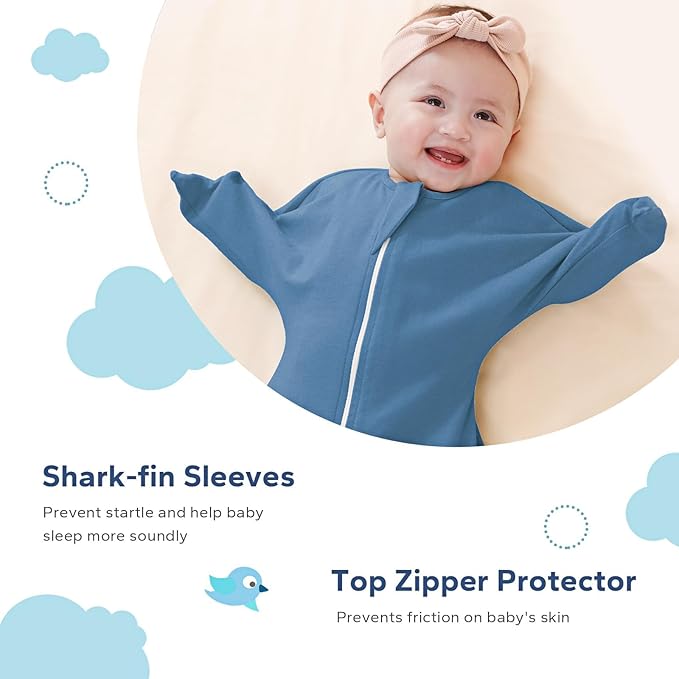 ZIGJOY Baby Transitional Swaddles for Newborns: 0.5 Tog Arms Up Sleep Sack 3-6-12 Months Soft Cotton Shark Fin 2 Way Zipper