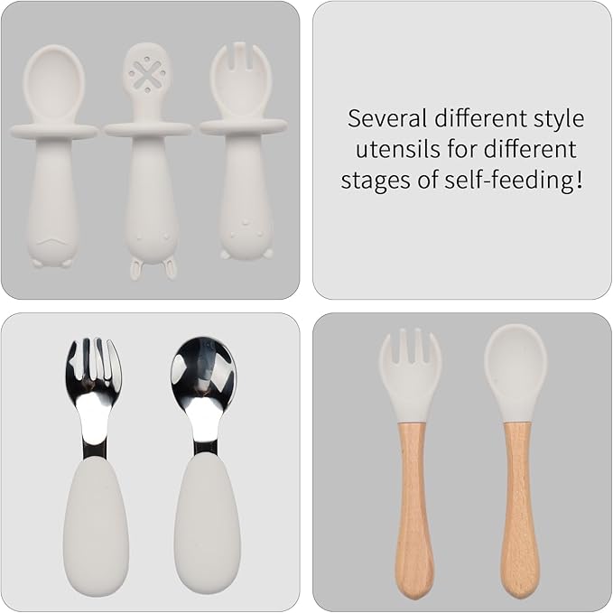 Silicone Baby Feeding Set,13PCS Baby Feeding Essentials with Suction Bowl and Plate,Spoons & Forks,Bib & Cup,Baby Toothbrush,Baby Led Weaning Supplies for 6+ Months,Baby Eating Essentials-White