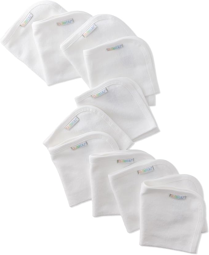 River 10-Pack Baby Terry Washcloths 100% Organic Cotton Absorbent for Baby and Toddler Boys & Girls, White, One Size