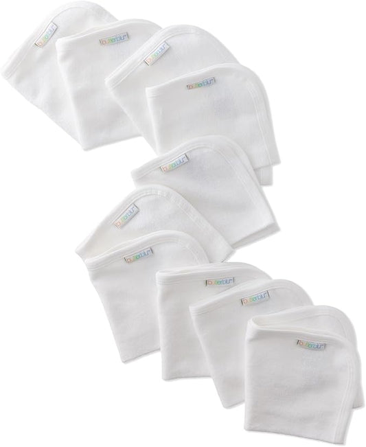 River 10-Pack Baby Terry Washcloths 100% Organic Cotton Absorbent for Baby and Toddler Boys & Girls, White, One Size