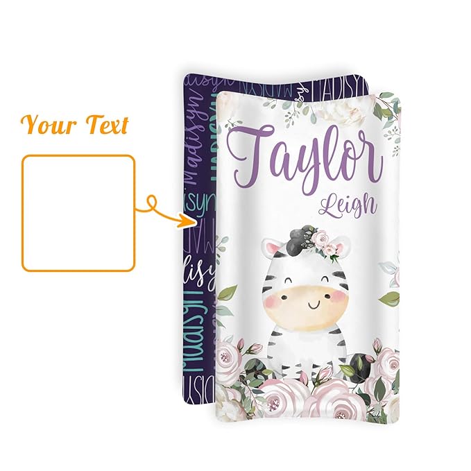 Custom Changing Pad Cover Set - Jersey Knit Ultra Soft Unisex Waterproof Diaper Changing Table Covers with Personalized Name for Baby Boys Girls - Comfy Cozy 2 Pcs Set Style03