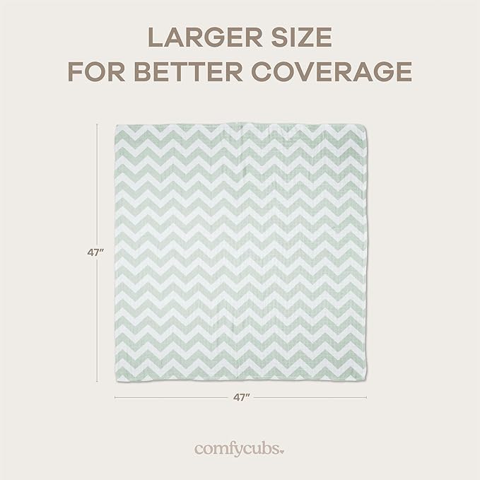 Comfy Cubs Muslin Swaddle Blankets Pack of 4, 47 x 47 Inches, Soft Cotton Baby Blanket Set, Large Multipurpose Swaddling Wraps for Newborns - Self-Soothing Swaddle - Green
