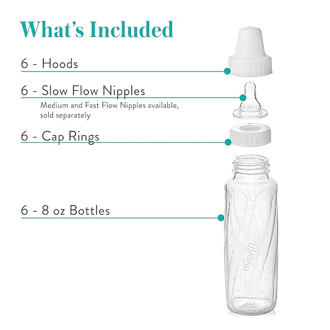 Evenflo Feeding Classic Glass Bottle, Twist Bottles, 8 Oz, 2-Pack of 6 Bottles