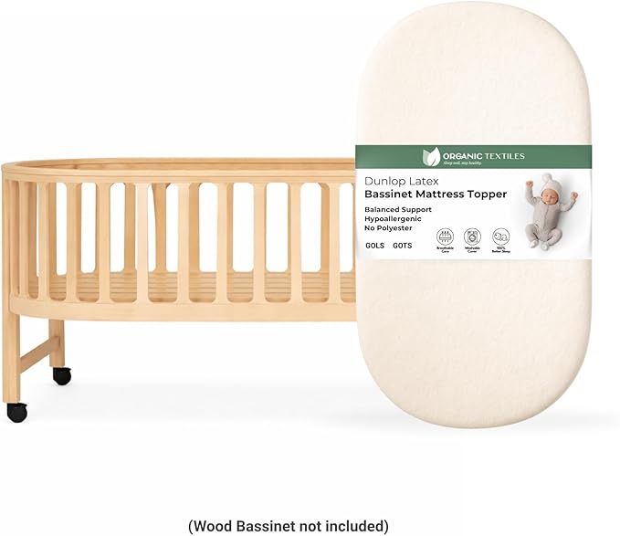 ORGANIC TEXTILES Organic Baby Mattress Topper with Tencel Removable Cover - GOLS/GOTS Certified - Breathable, Hypoallergenic, 3" Bassinet (30"x15")